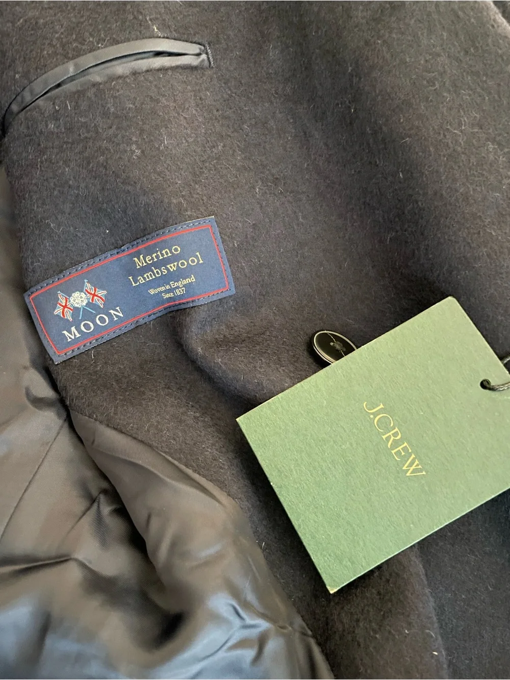 J. CREW Double-breasted topcoat in English merino wool Navy 38S NWT $998 C0035